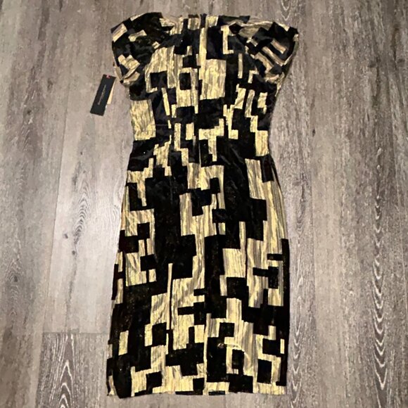 DKNY Black Gold Metallic Geo Print Sheath Dress Sleeveless Round Neck 4 NWT NEW - Picture 8 of 10